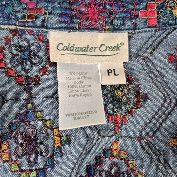 Coldwater Creek Blue Red Yellow BOHO Embroidered Shacket Jacket P L - Picture 3 of 3